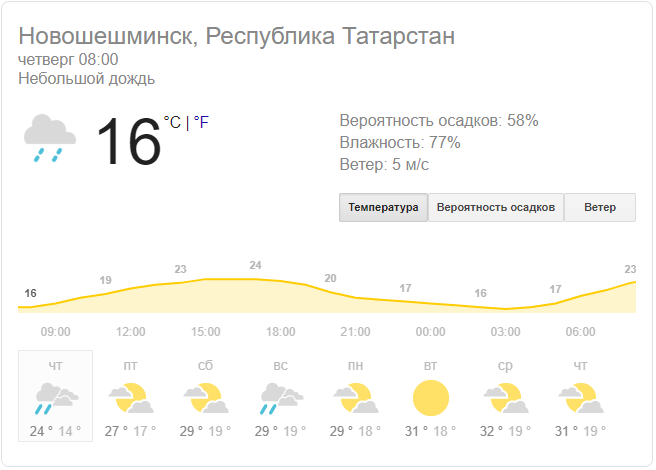 Погода в Новошешминске на 2 июля