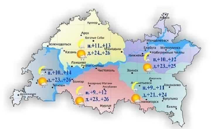 Сегодня в Татарстане ожидается дождь и до +26 градусов