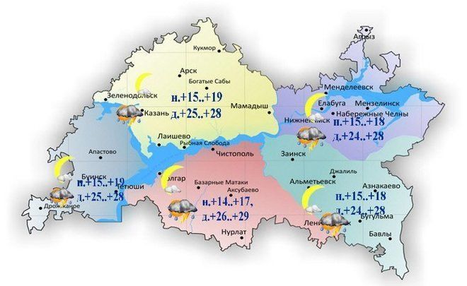 Сегодня в Татарстане ожидаются ливень, град и до +29 градусов