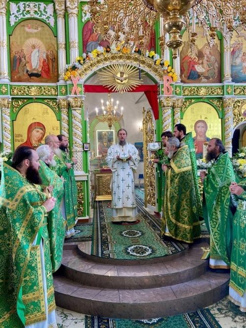 В Духов день в Новошешминском Троицком храме службу провел епископ Пахомий