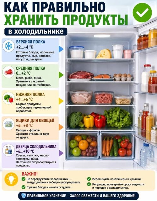 Как правильно хранить продукты в холодильнике