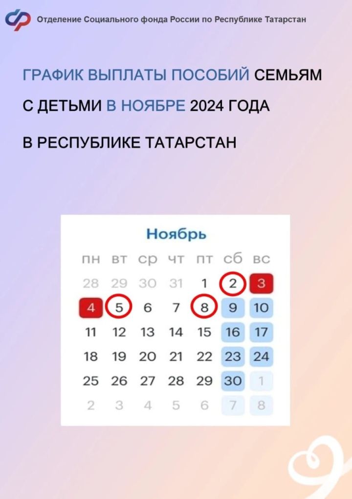 В ноябре 2024 года семьям с детьми поступят пособия за октябрь